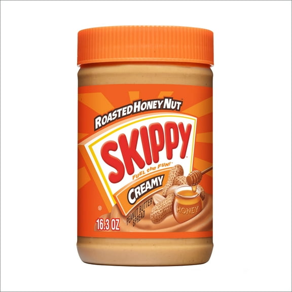 SKIPPY Peanut Butter Creamy Roasted Honey Nut Spread, 7 g Protein Per Serving, Shelf-Stable, 16.3 oz Plastic Jar