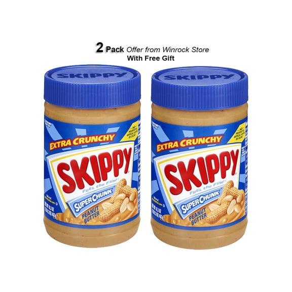 SKIPPY SUPER CHUNK Peanut Butter, 7 G Protein per Serving, Plastic Jar 16.3 oz (2 Pack) Free Gift from Winrock Store