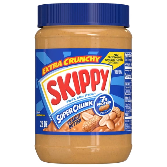 SKIPPY SUPER CHUNK Peanut Butter, Shelf-Stable, 28 oz Large Plastic Jar