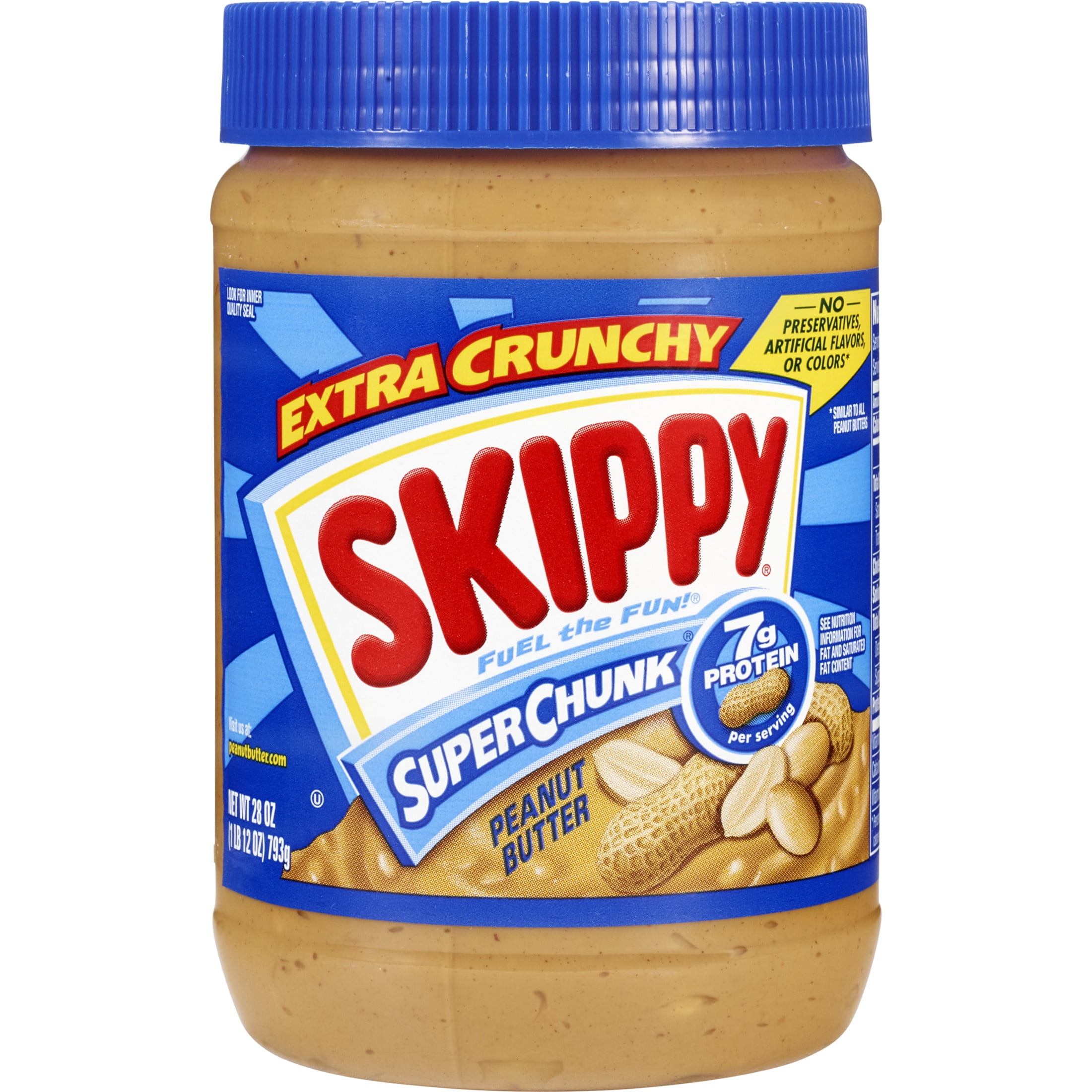 SKIPPY SUPER CHUNK Peanut Butter, ShelfStable, 28 oz Large Plastic Jar