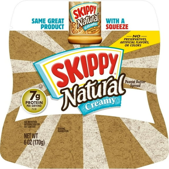 SKIPPY Squeeze Natural Creamy Peanut Butter, 6 oz (Pack of 4)