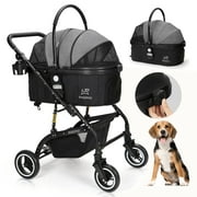 SKISOPGO 3-in-1 Pet Strollers for Small Medium Dogs Cat with Detachable Carrier Foldable Travel Pet Gear Stroller(Black)