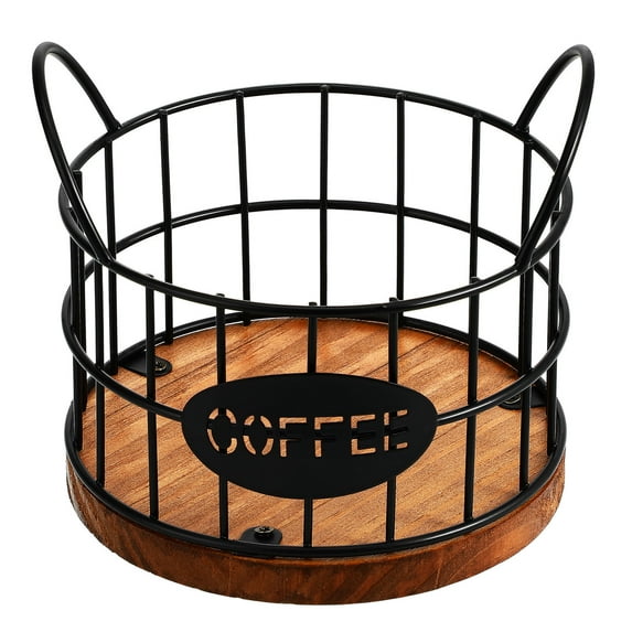 SKISUNO 1 Set Coffee Storage Basket Multipurpose Iron Wood Contemporary Home Decor