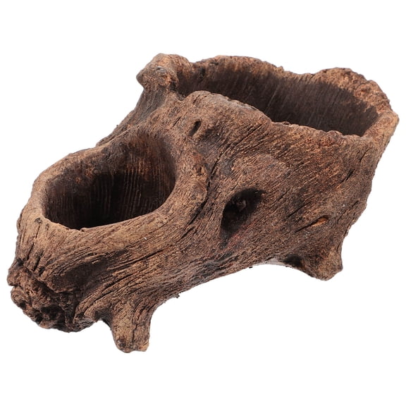 SKISUNO 1Pack Cement Tree Stump Planter Dark Brown Retro Design Flower Pot for Home Decor
