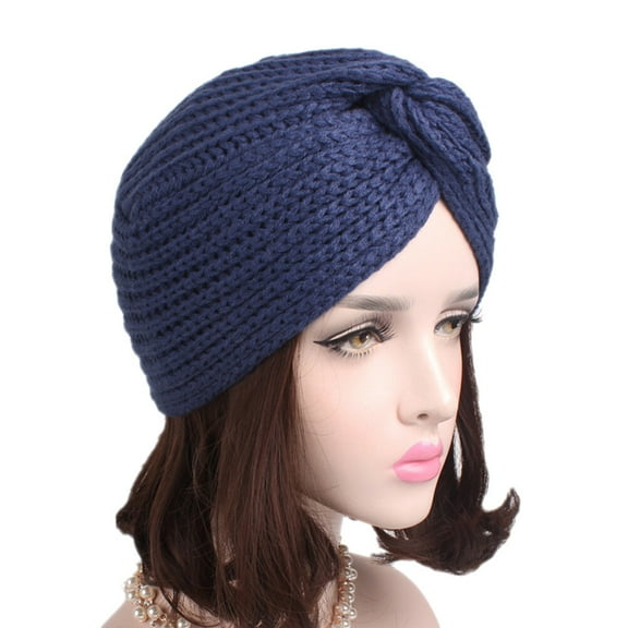 SKISUNO 1Pack Woman Headband Warm Turban Knit Headband Woolen Yarn Navy Blue For Cold Weather