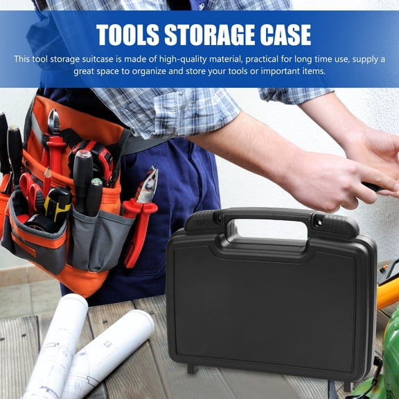 SKISUNO 1Pc Black Plastic Toolbox with Large Capacity for Handy Tool Storage and Portable Use