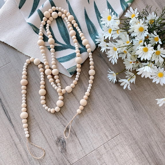 SKISUNO 1Pc Wooden Bead Garland Beige Round Beads Wall Decor Rope Home Decoration 11.8X1In