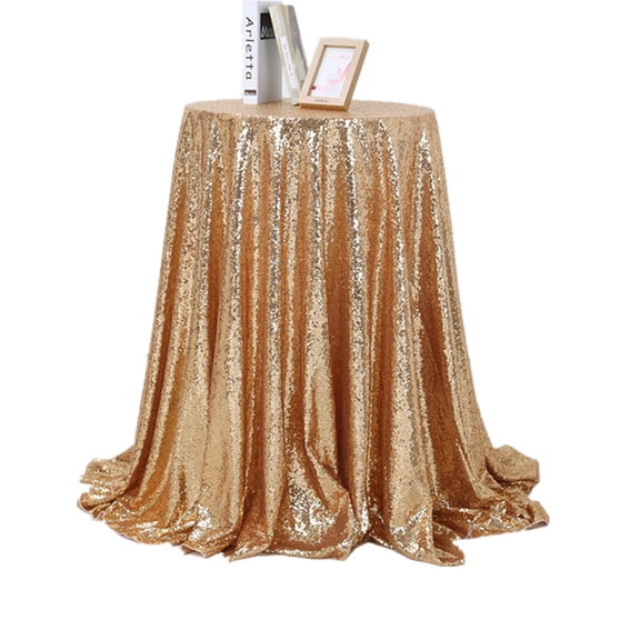 SKISUNO 1Pcs Golden Square Tablecloth for Wedding Table Decoration with Sequins and Linen 47.2 x 47.