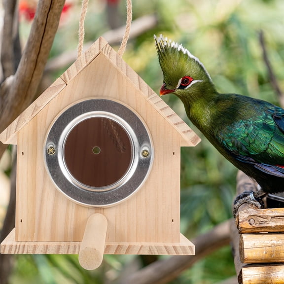 HOOWIFFY Parakeet Breeding Box Wooden Khaki Garden Bird House Natural Style