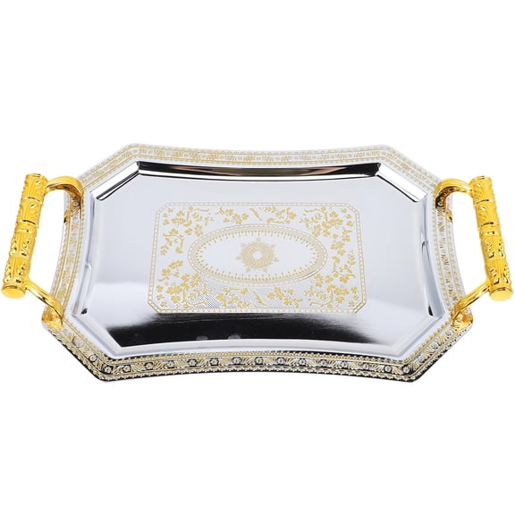 SKISUNO 1Pcs Party Platter Stainless Steel Golden Rectangular Serving Fruits Wedding Receptions