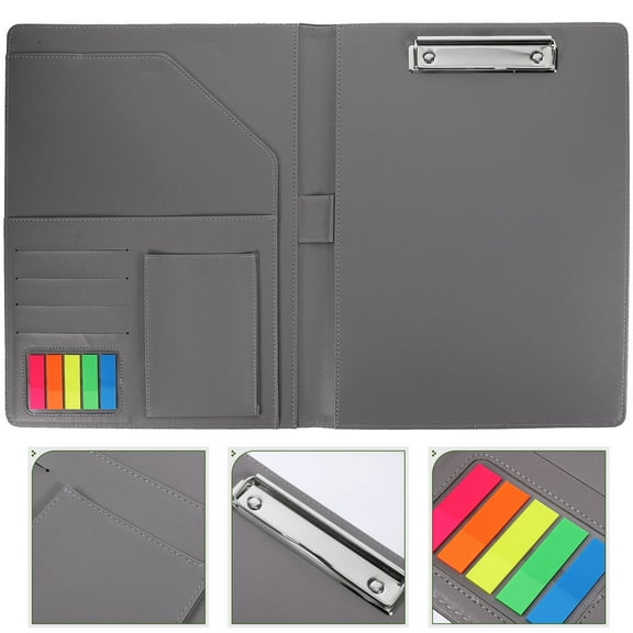 SKISUNO Grey PU Portfolio Organizer Binder Business Folder for Important Documents, Rectangular Document Holder, Professional Office Accessory