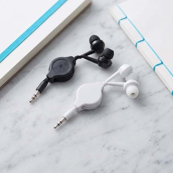 SKISUNO 2Pcs Retractable Stereo Wired Earbuds with Extended Cord for Phone Laptop and Travel