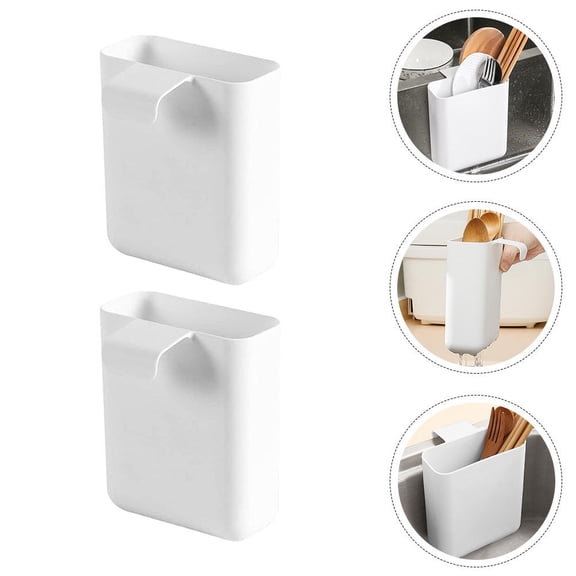 SKISUNO 2Pcs White Kitchen Drain Storage Baskets Hanging Filter Holders for Sink Use