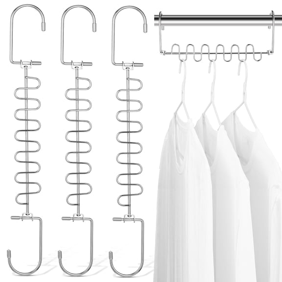 SKISUNO 3 Pcs Multi Layer Space Saving Closet Hangers, Metal Clothes Organizer Hooks for Coats, Shirts, Wardrobe Storage