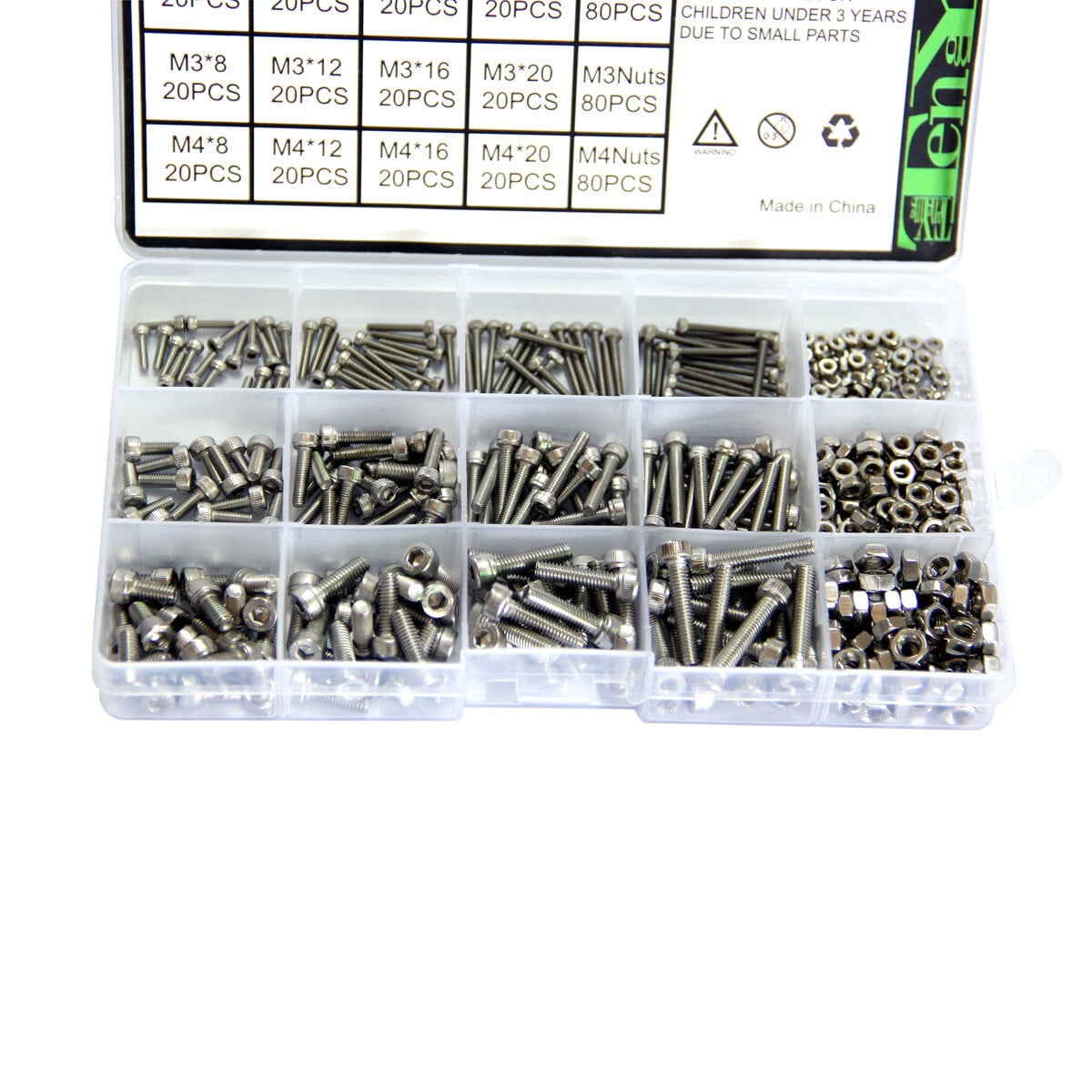 SKISUNO 480Pcs Screws and Bolts Assortment Kit 304 Stainless Steel Flush Mounting for Ship Construction