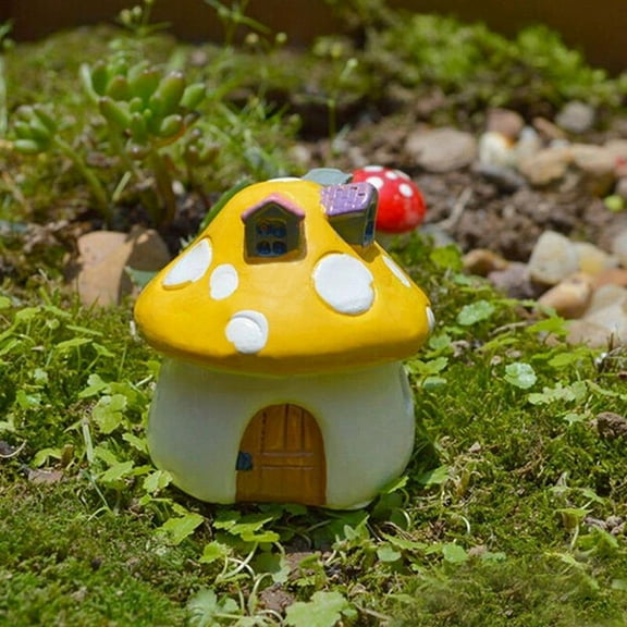 SKISUNO 4Pcs Mushroom Decor Garden House Shape Resin Micro Garden Terrarium Decorative Fence Pots 1.8*1.8*2Inch