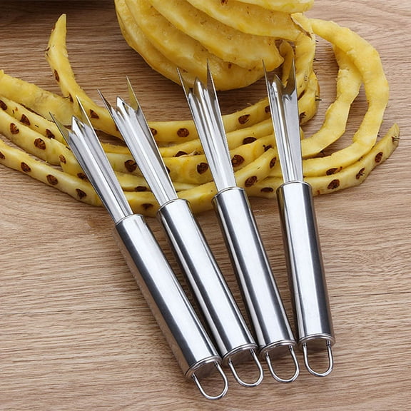 HOOWIFFY 4Pcs Stainless Steel Pineapple Peeler Set with Handle for Kitchen and Outdoor Use