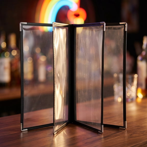 SKISUNO 4Pcs Transparent Restaurant Menu Holder with Multipurpose Compartments for Receipts and Notes