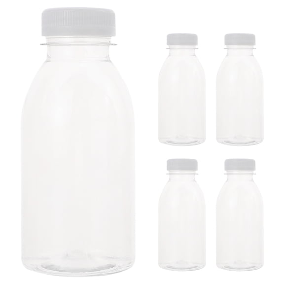 SKISUNO 5pcs Empty Juice Bottles Drink Containers Smoothie Milk Storage Jug Sealing For Coffee Juice Water Beverage Packaging Holder 300ml