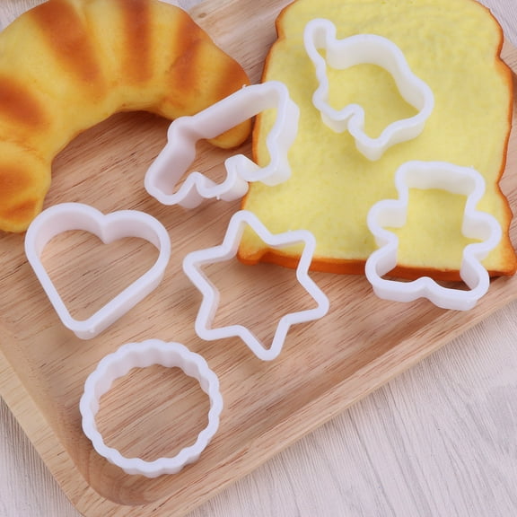 SKISUNO 6Pcs Cookie Cutter Set White Plastic Baking Molds for Shaping Cookies Biscuits Festive Occasions