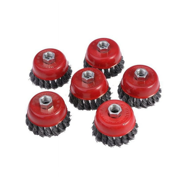 SKISUNO 6Pcs Red Steel Wire Cup Brush For Grinders Paint Removal Tool 1.77In