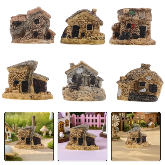 SKISUNO Skisuno Vintage Micro Cottages in Light Brown Resin for Indoor and Outdoor Decor 8Pcs