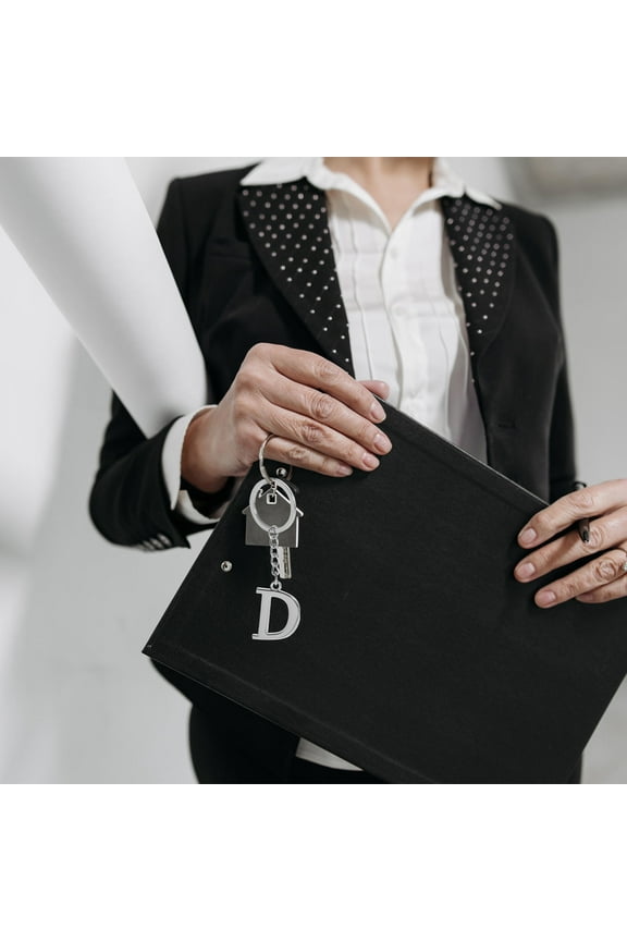 Alphabet Pendant Keychain Silver Rectangle Alloy Decorative Initial Key Chain For Mothers Day Graduation present