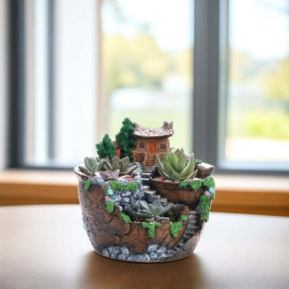 SKISUNO Brown Resin Succulents Flower Pots for Planting Creative Triple Planter 3 Pots Suitable for Small Flowers