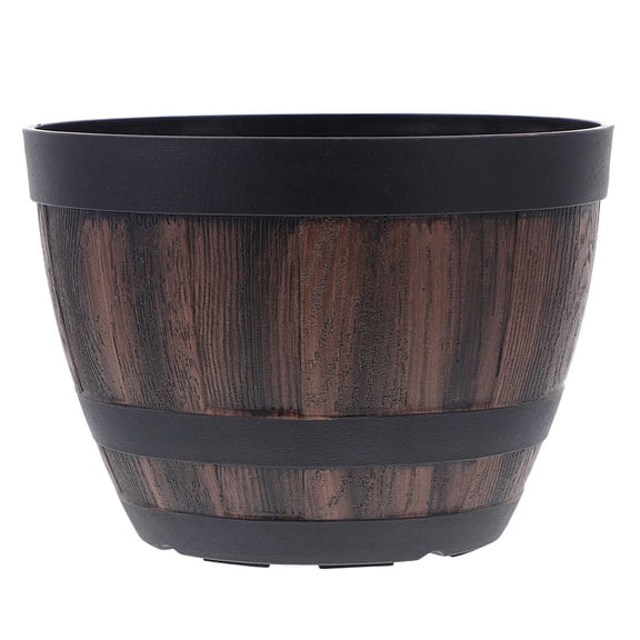 SKISUNO Imitation Wood Planting Barrel Plastic Planter Garden Flower Pot for Patio