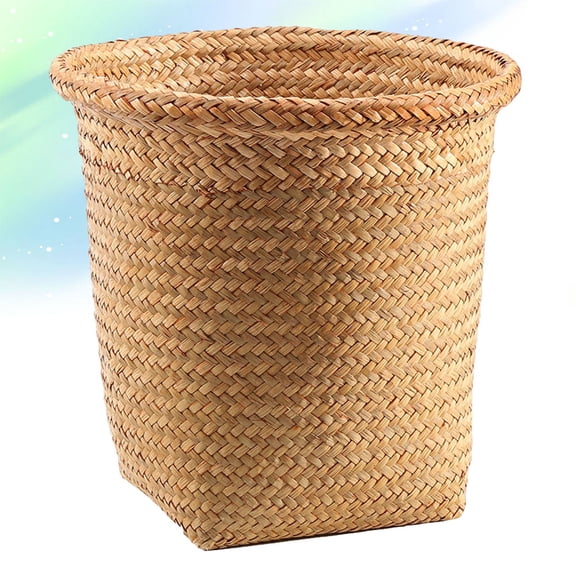 SKISUNO Natural Khaki Round Straw Woven Storage Basket Multipurpose Laundry Organizer