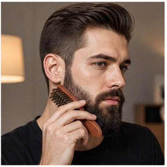 SKISUNO Portable Wooden Beard Brushes, 2 Pieces for Detangling Hair and Shaping Mustache Styles