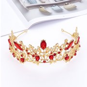 SKISUNO Wedding Tiara Bridal Crown Red Lightweight Alloy Headpiece for Engagement and Parties