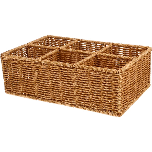SKISUNO Woven Cutlery Basket Spoon and Fork Organizer Space-saving Plastic Rattan 1Pcs