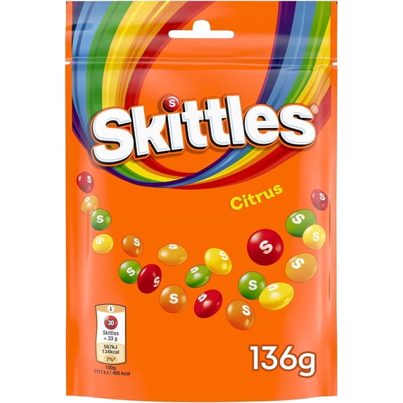 SKITTLES Citrus UK, Chewy Fruity Hard Candy, 136g bag