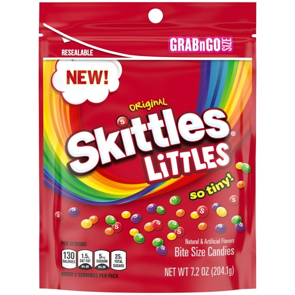 SKITTLES LITTLES Original Chewy Candy, Grab N Go, 7.2 Oz Resealable Bag-Pack of 2