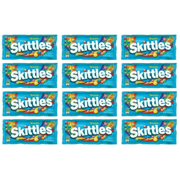 SKITTLES - Original, Wild Berry, Tropical, Smoothies, Sour, Brightside, All Lime (Tropical - 2.17 Ounce, 12 Pack)