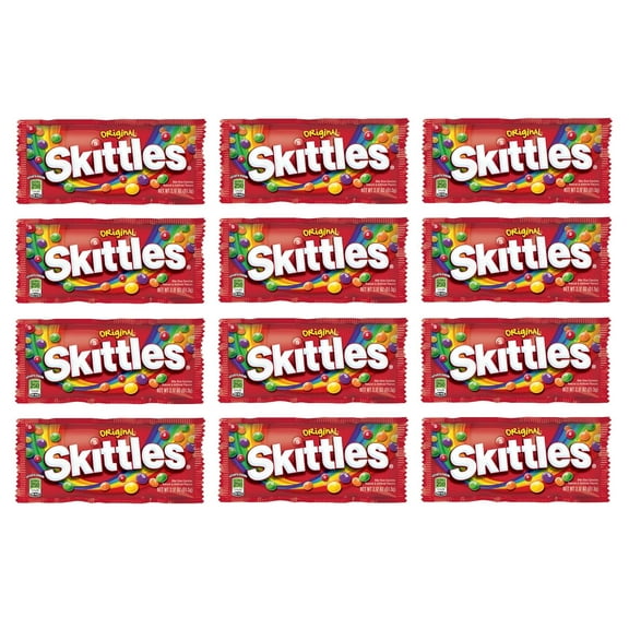 SKITTLES - Original, Wild Berry, Tropical, Smoothies, Sour, Brightside, All Lime - Full Size, Bite Size Candy, Individual Packs - Great For Holidays, Parties, Gifts & More ! (Original - 2.17 Ounce, 12