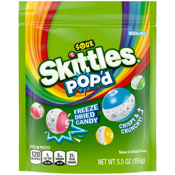 SKITTLES POP'D Sour Freeze Dried Candy - 5.5 oz Bag - 4 Pack