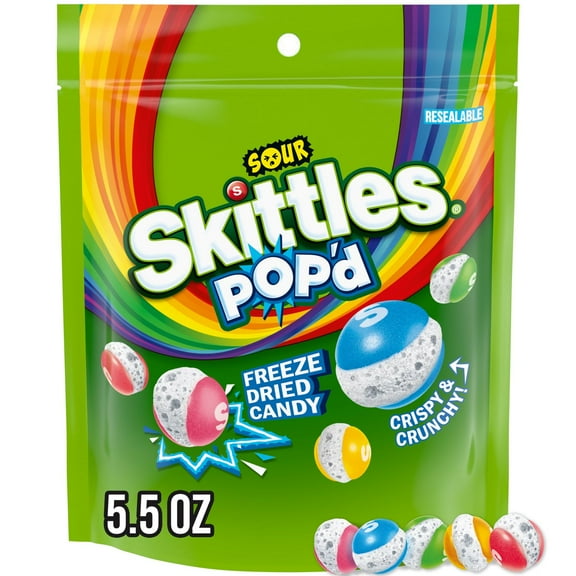 SKITTLES POP'D Sour Freeze Dried Candy - 5.5 oz Bag