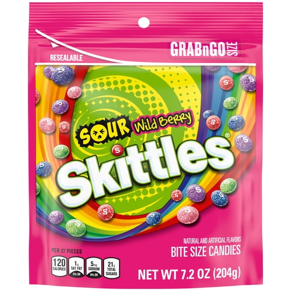 Skittles Sours Wild Berry Chewy Candy, Grab N Go - 7.2 oz Bag