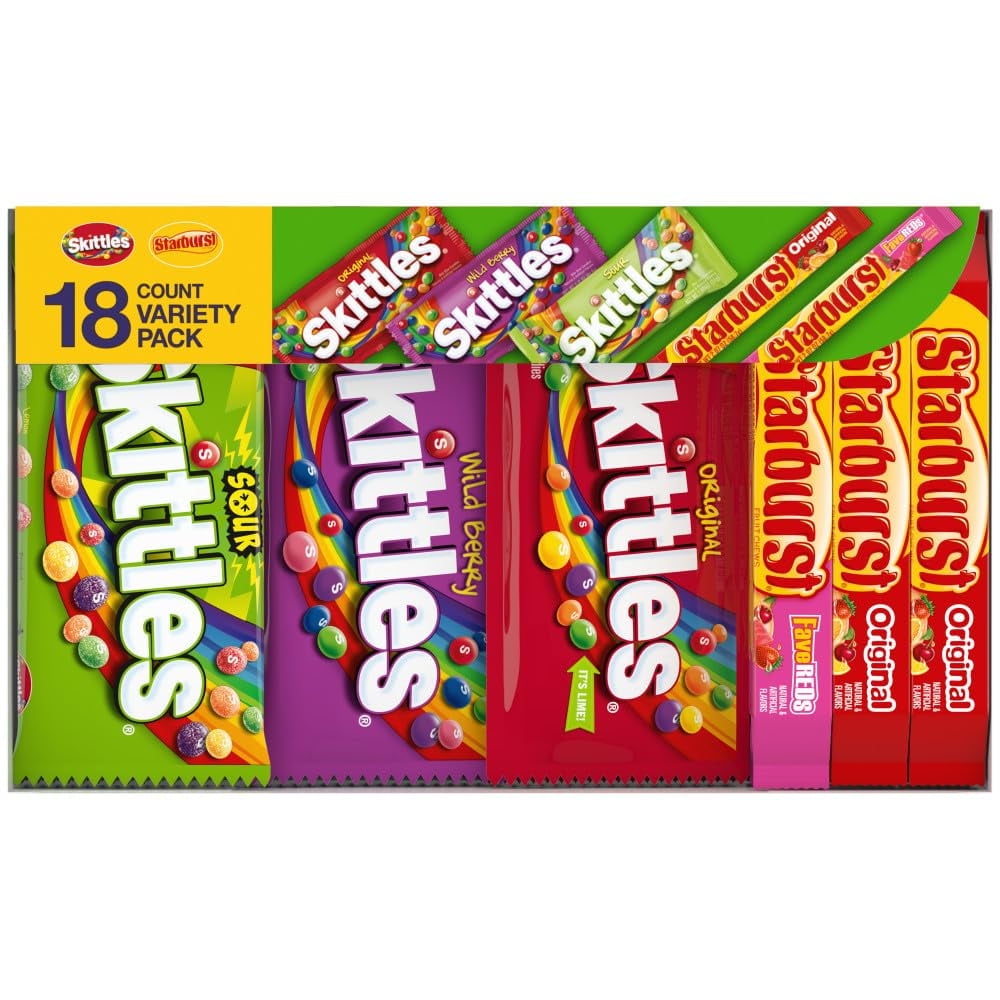 SKITTLES & STARBURSTEGSC&nbsp;Assorted Candy Variety Pack for Holidays, Gifts, Parties, Candy Assortment, 37.05 oz (18 Count) Bulk Box