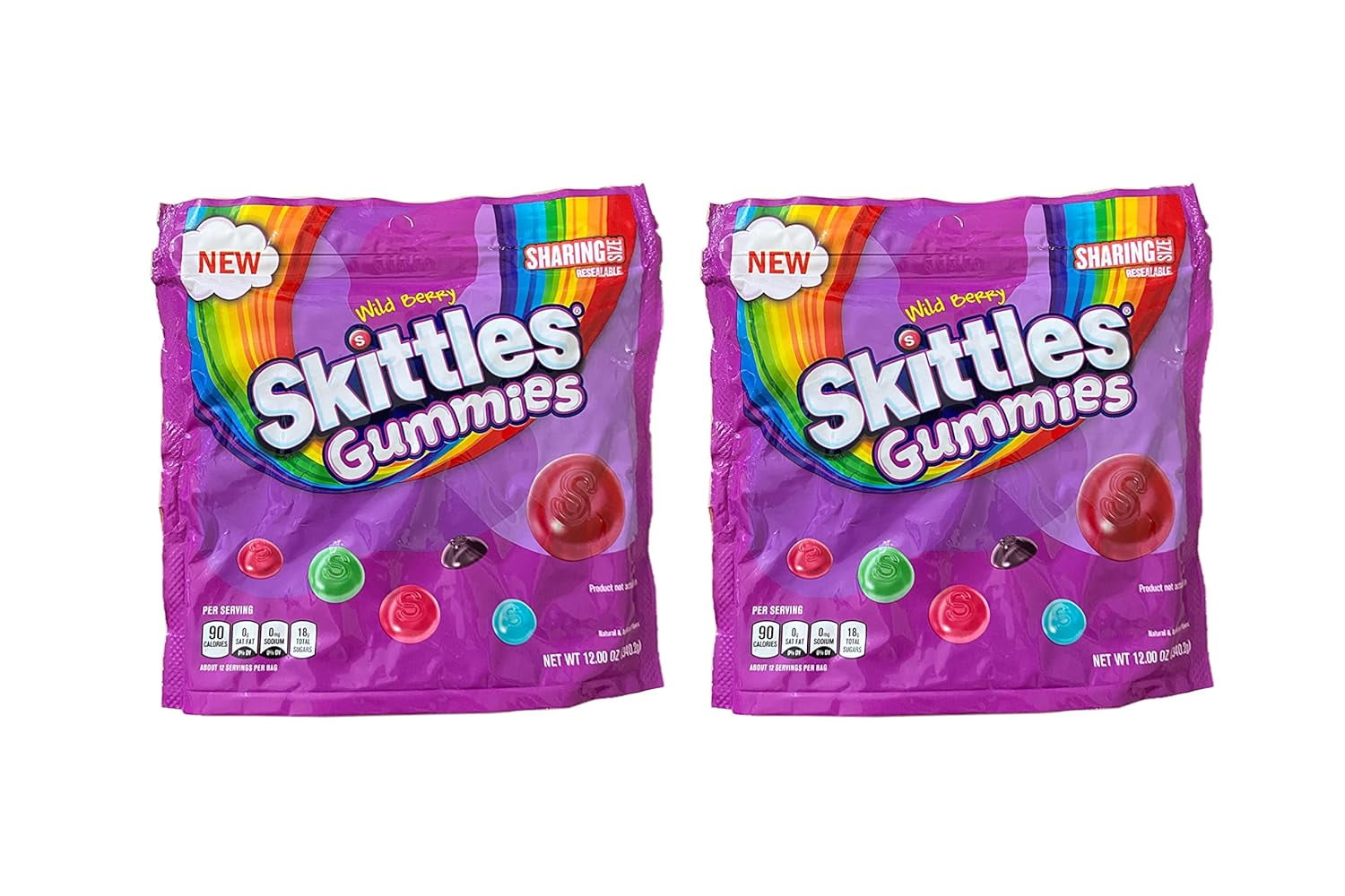 SKITTLES Wild Berry Gummy Candy, 12 oz Sharing Size Bag PACK OF 2 ...