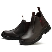 SKIUHS Mens Ankle High Steel Toe Work Boots   Waterproof Faux Leather Upper Puncture Resistant Slip Resistant Durable Job Site Safety Boots
