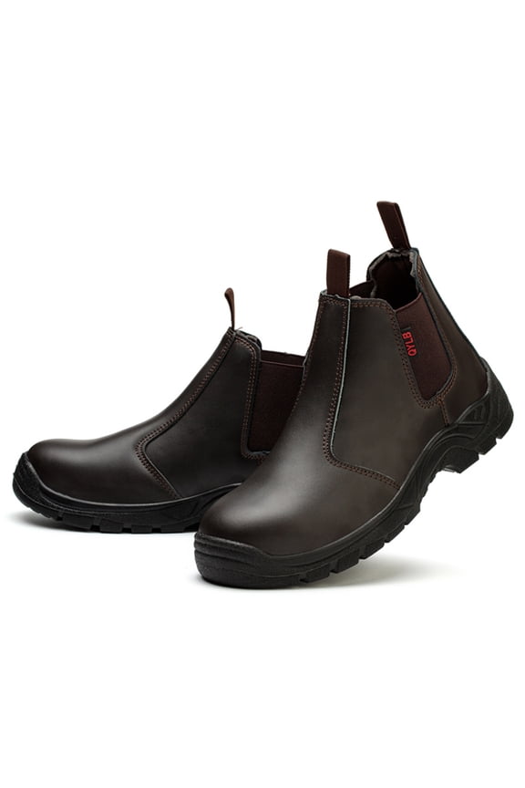 Men's Ankle High Steel Toe Work Boots – Waterproof Faux Leather Upper Puncture Resistant Slip Resistant Durable Job Site Safety Boots