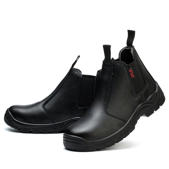 SKIUHS Men's Ankle High Steel Toe Work Boots – Waterproof Faux Leather Upper Puncture Resistant Slip Resistant Durable Job Site Safety Boots