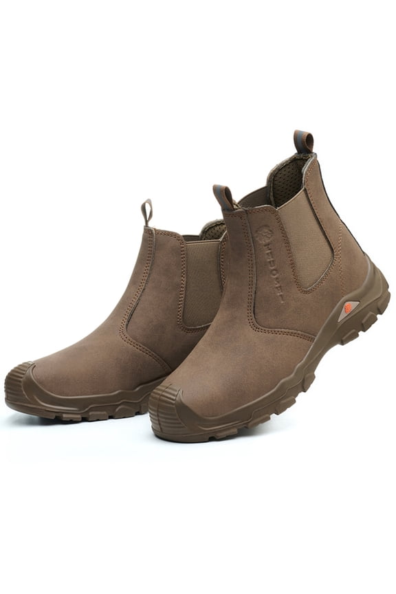 Men's Chelsea Style Steel Toe Work Boots – Waterproof Faux Leather, Oil & Chemical Resistant, Slip & Puncture Proof Industrial Safety Boots