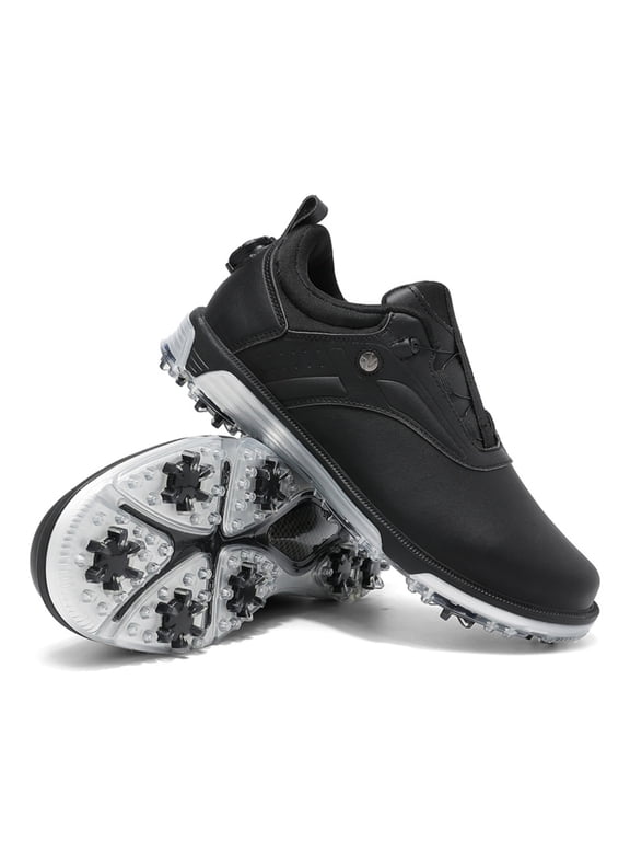 Men's Golf Shoes – White & Black Spiked Sole for Traction, Water-Resistant & Comfort for On-Course Play