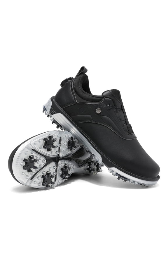 Men's Golf Shoes – White & Black Spiked Sole for Traction, Water-Resistant & Comfort for On-Course Play