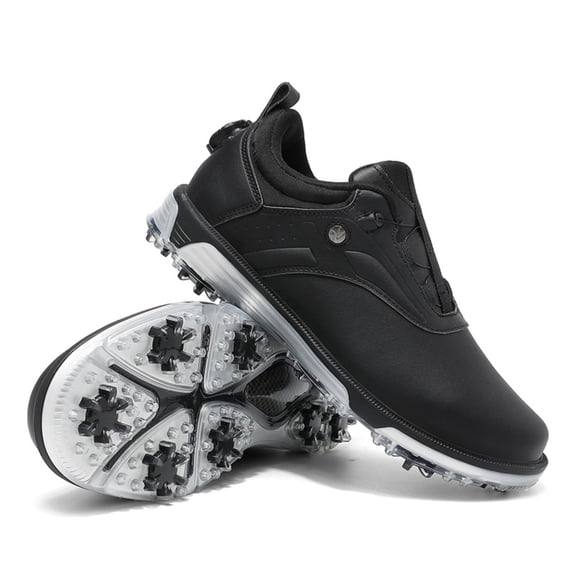 SKIUHS Men's Golf Shoes – White & Black Spiked Sole for Traction, Water-Resistant & Comfort for On-Course Play