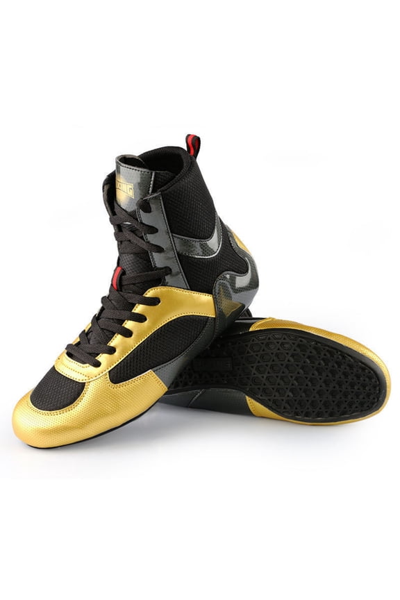 Men's High-Top Boxing Shoes - Microfiber Leather & Mesh Upper, Honeycomb Non-Slip Rubber Sole & Reinforced Ankle Support for Training & Matches